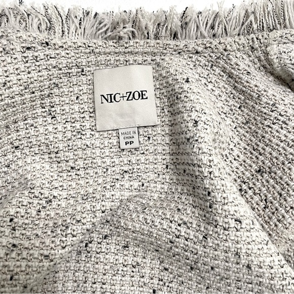 NIC+ZOE Open Front Fringed Knit Jacket PP Petite Gray Speckled Textured Blazer - Picture 8 of 14